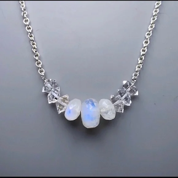Hand Made Moonstone Diamond Necklace - Picture 2 of 4